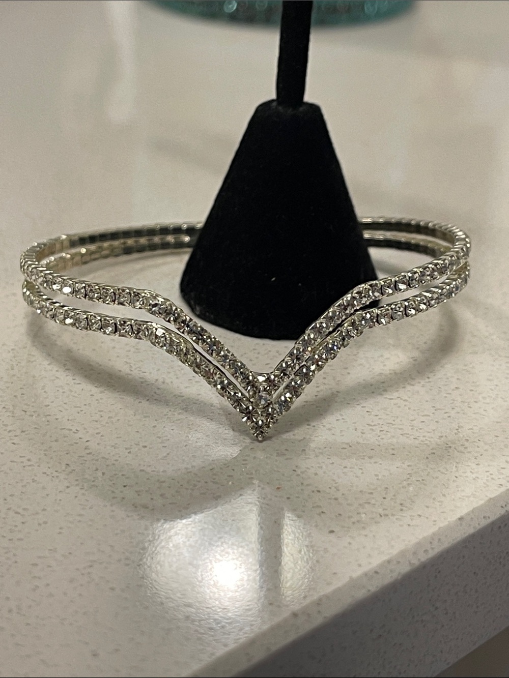 Silver Rhinestone V-Front Cuff Bracelet
